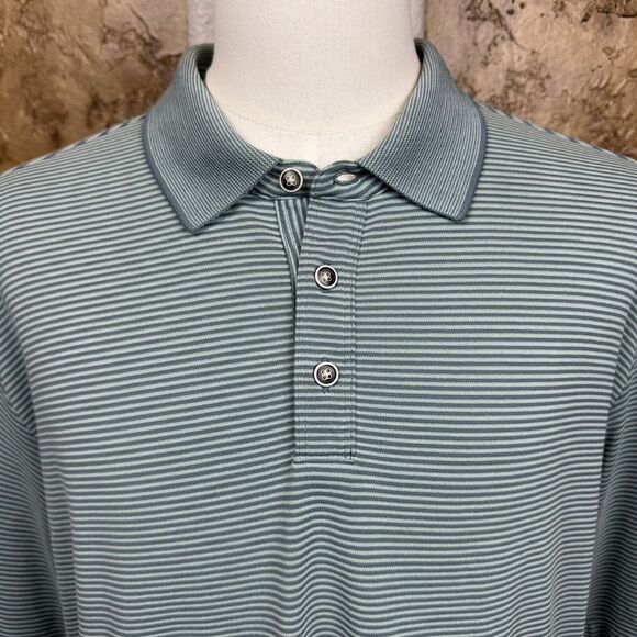 Tommy Bahama Shirt Mens 2XL Green Striped Modal Blend Polo Short Sleeve Casual - Picture 2 of 13